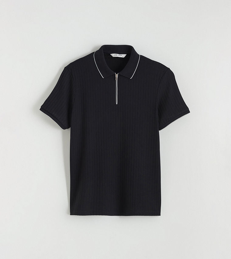 Ribbed Short Sleeves Polo T-Shirt