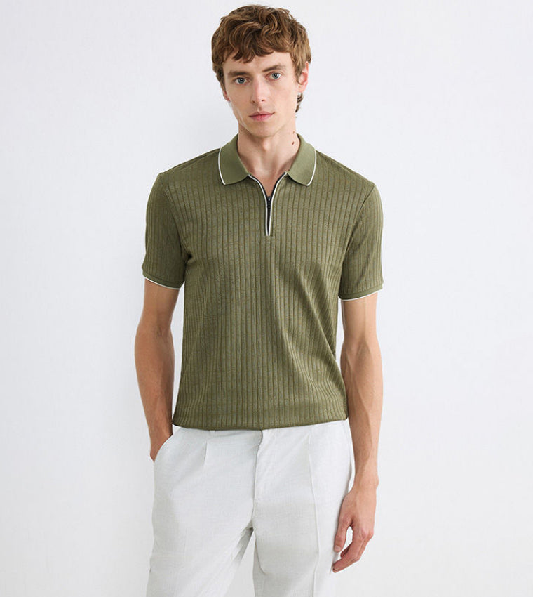 LC Waikiki Ribbed Polo T-Shirt Khaki