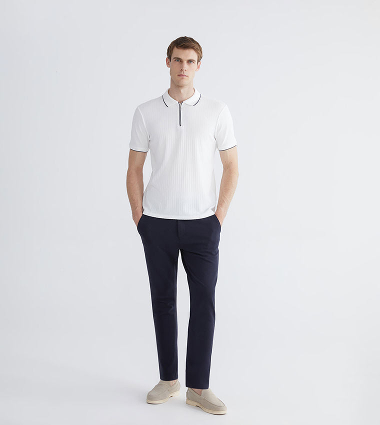 Ribbed Short Sleeves Polo T-Shirt