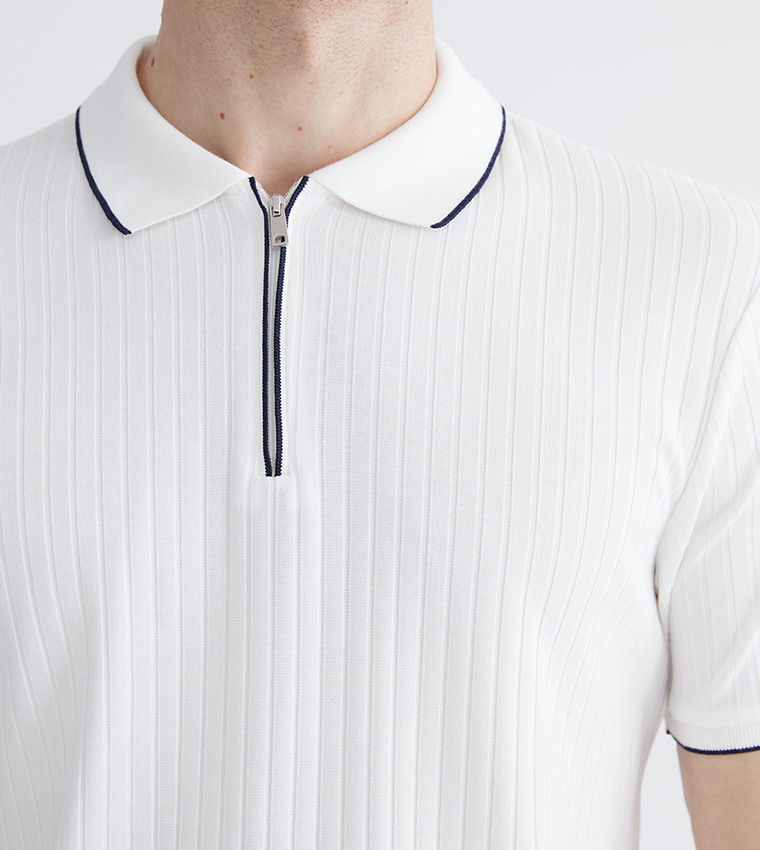 Ribbed Short Sleeves Polo T-Shirt