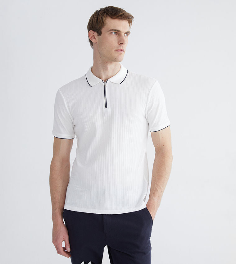 Ribbed Short Sleeves Polo T-Shirt