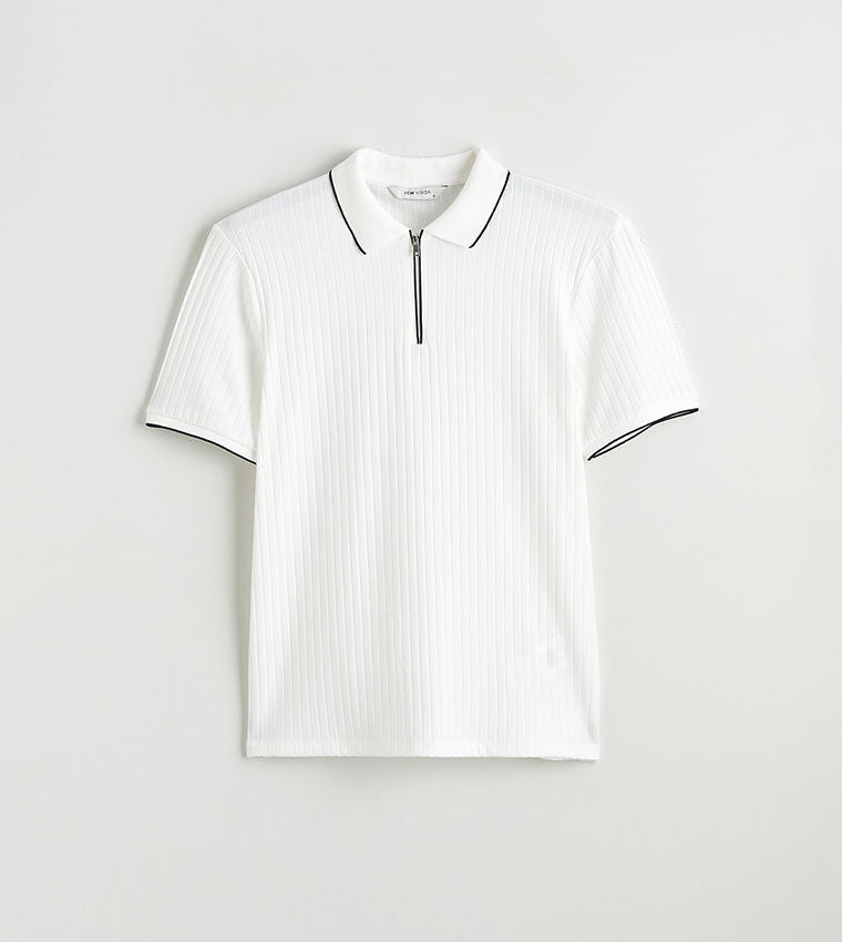 Ribbed Short Sleeves Polo T-Shirt