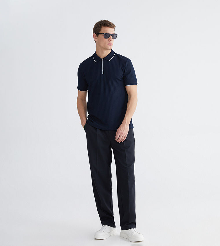 Ribbed Short Sleeves Polo T-Shirt