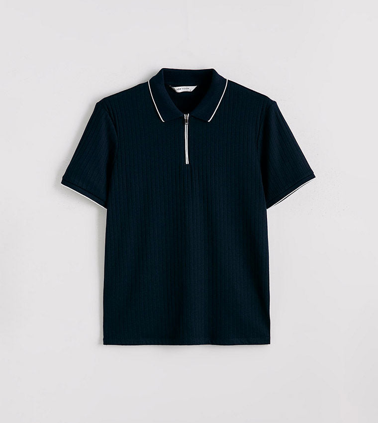 Ribbed Short Sleeves Polo T-Shirt