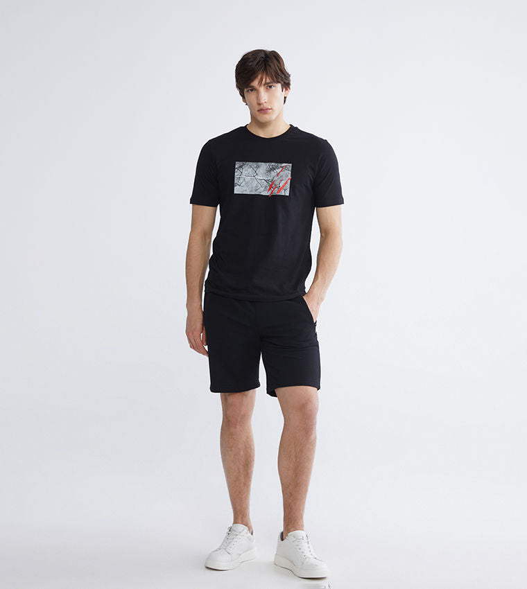 LC Waikiki Black Printed Short Sleeve T-Shirt
