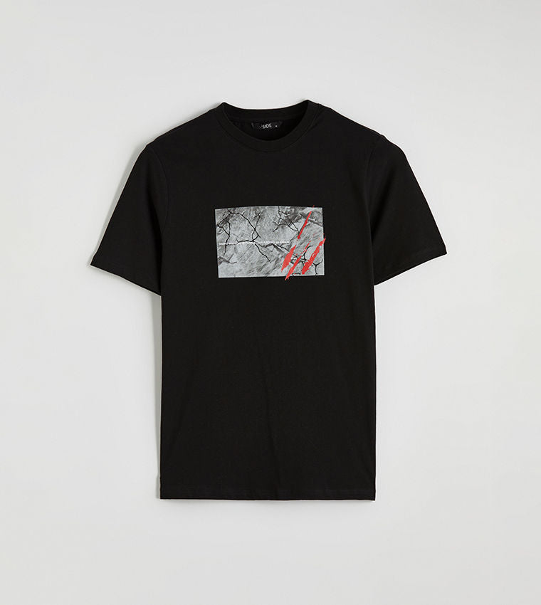 LC Waikiki Black Printed Short Sleeve T-Shirt