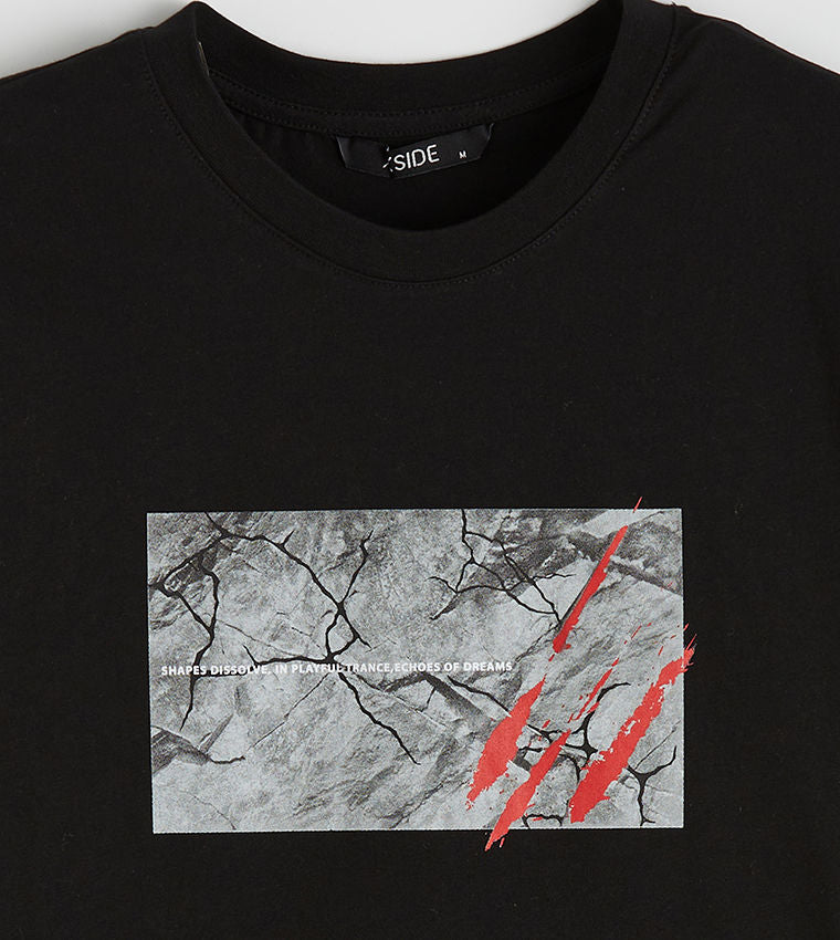 LC Waikiki Black Printed Short Sleeve T-Shirt