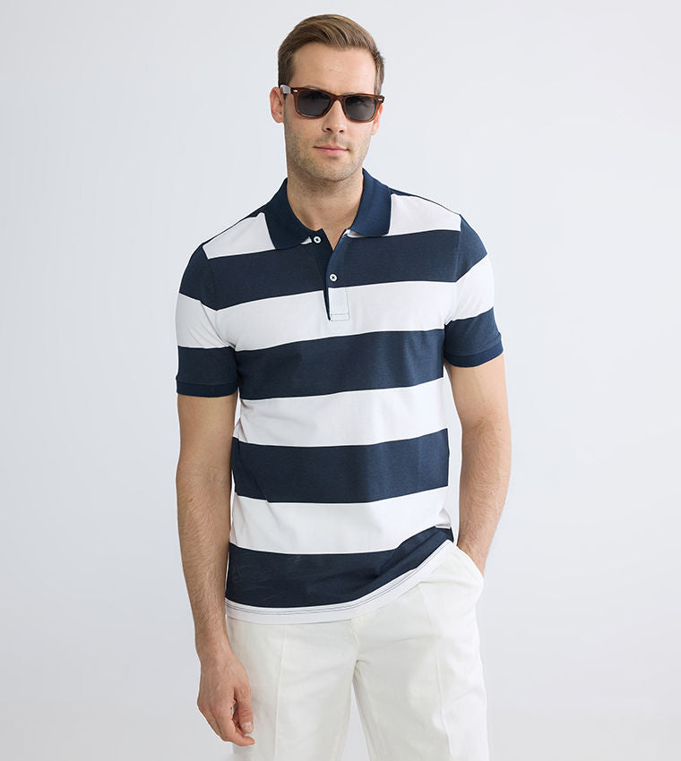LC Waikiki Men's Striped Short Sleeve Polo T-Shirt Blue
