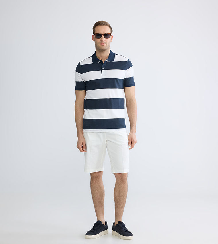 LC Waikiki Men's Striped Short Sleeve Polo T-Shirt Blue