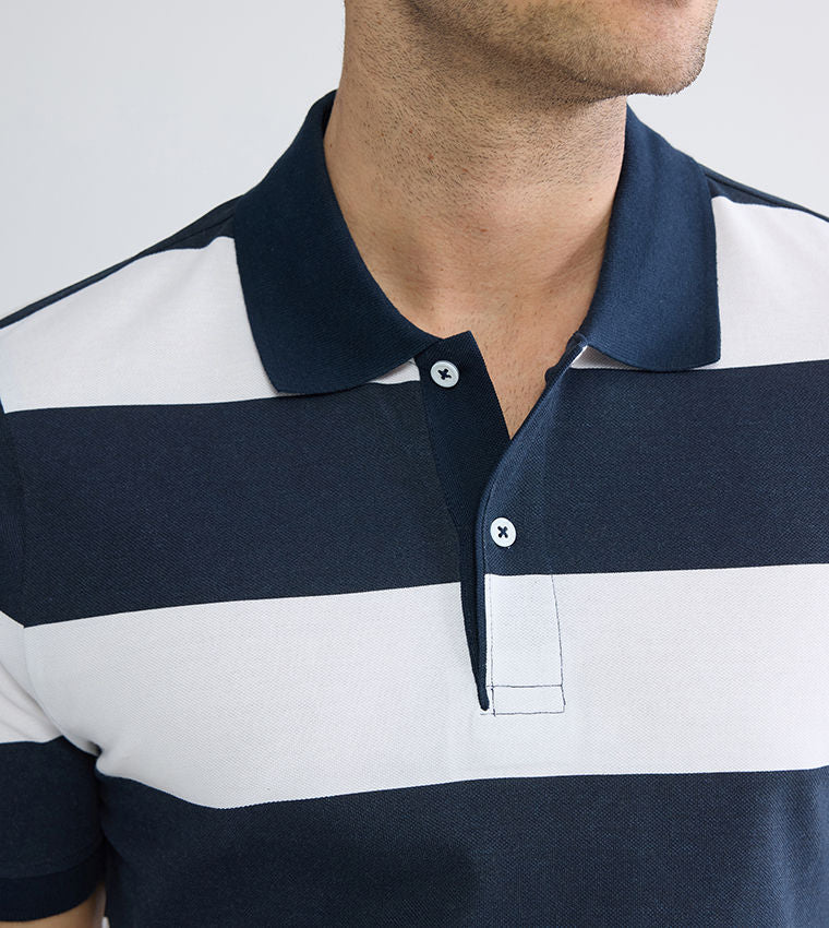 LC Waikiki Men's Striped Short Sleeve Polo T-Shirt Blue