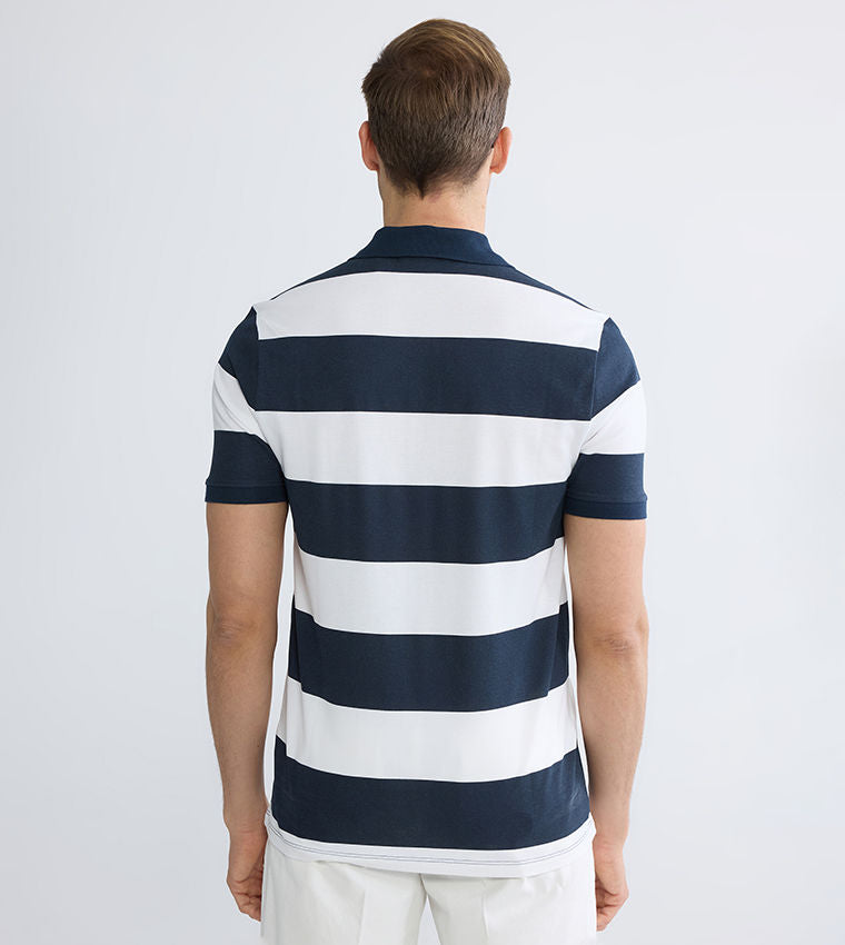 LC Waikiki Men's Striped Short Sleeve Polo T-Shirt Blue