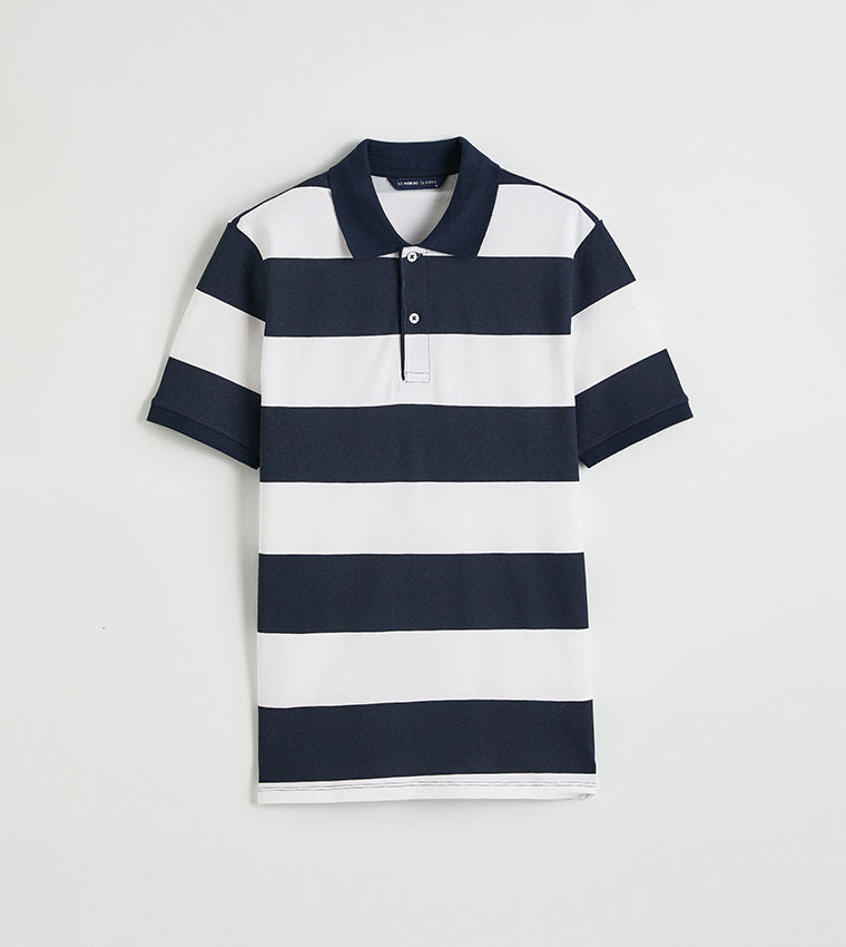 LC Waikiki Men's Striped Short Sleeve Polo T-Shirt Blue