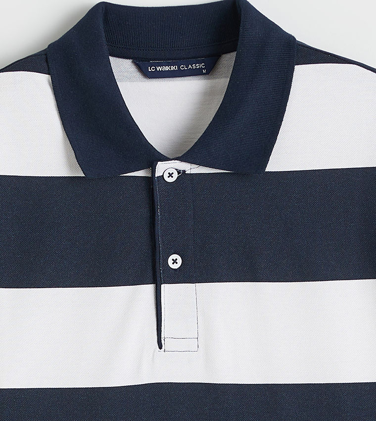 LC Waikiki Men's Striped Short Sleeve Polo T-Shirt Blue