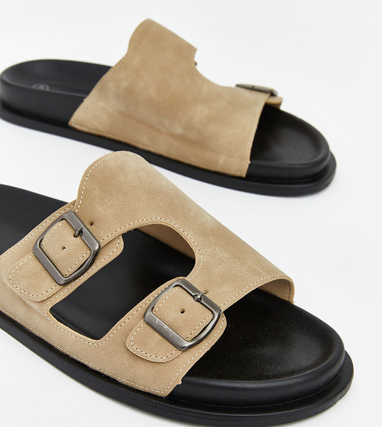 LC Waikiki Faux Suede Comfort Sandals Brown