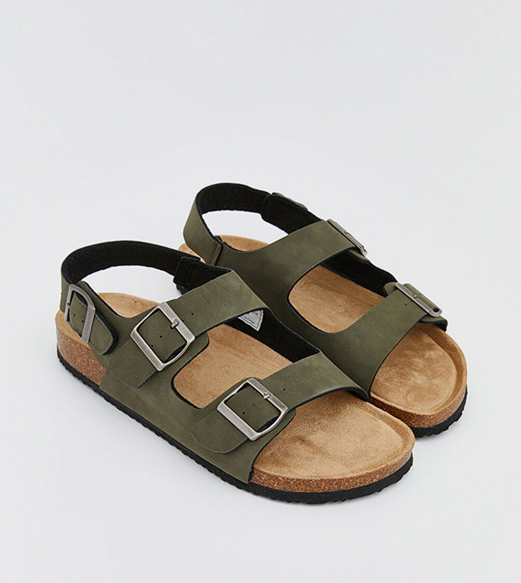 LC Waikiki Men Casual Buckle Detail Slingback Sandals Khaki