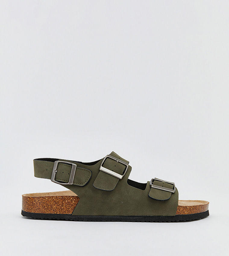 LC Waikiki Men Casual Buckle Detail Slingback Sandals Khaki