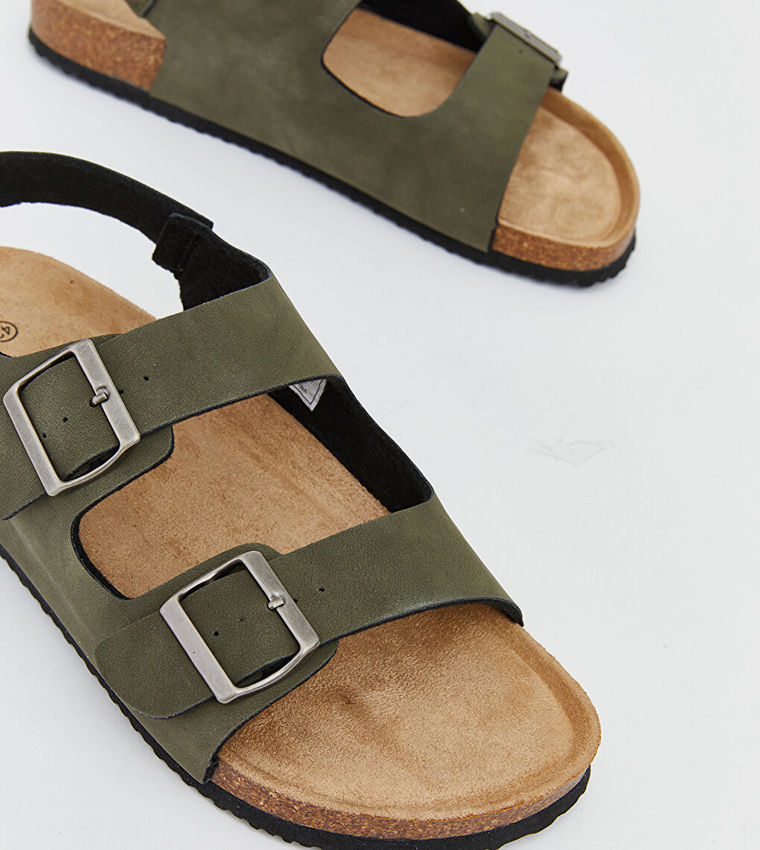 LC Waikiki Men Casual Buckle Detail Slingback Sandals Khaki