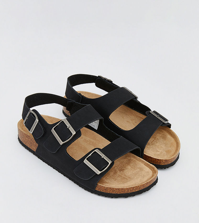 LC Waikiki Men Casual Solid Buckle Detail Slingback Sandals Black
