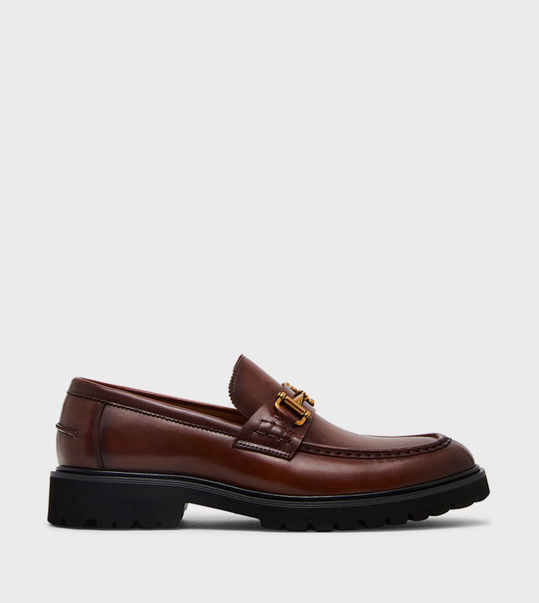Steve Madden Men MARLOW Solid Horsebit Detail Loafers Tan