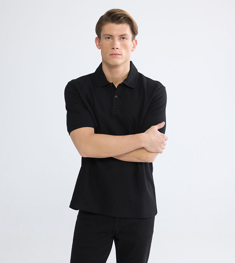 LC Waikiki Textured Polo T-Shirt Black