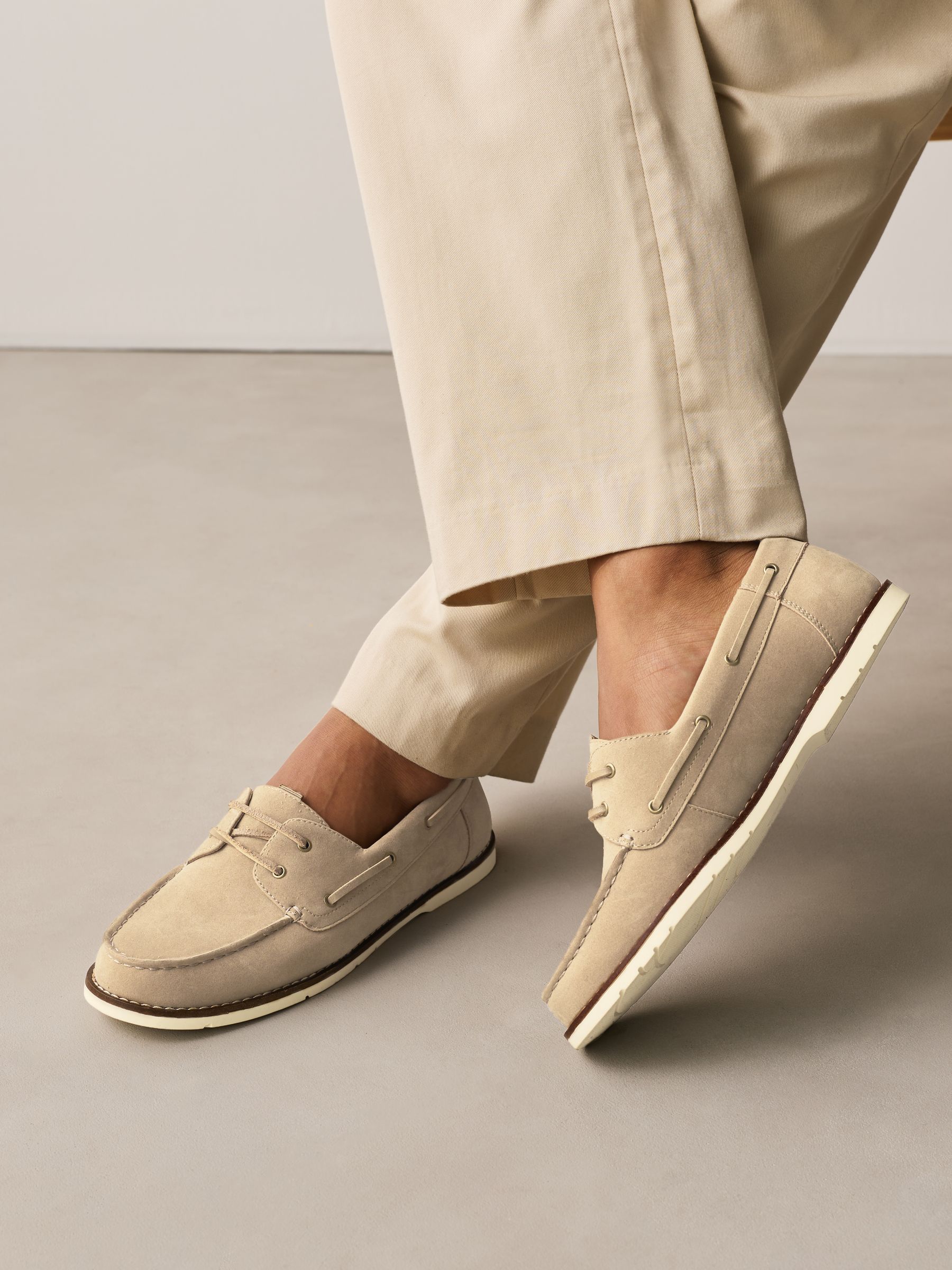 Next Men's Boat Shoes with Leather Laces Neutral