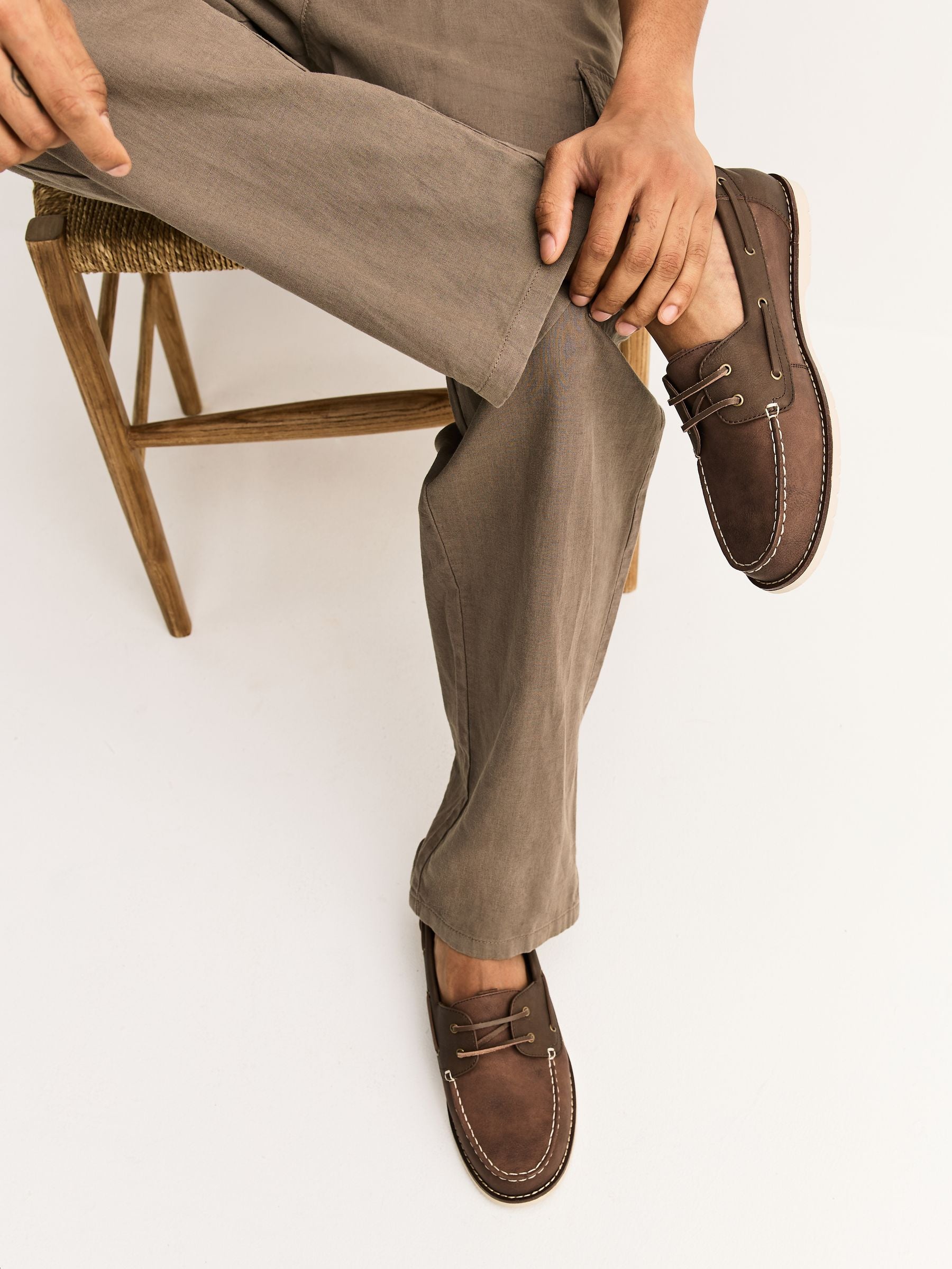 Next Tan Brown Boat Shoes With Leather Laces