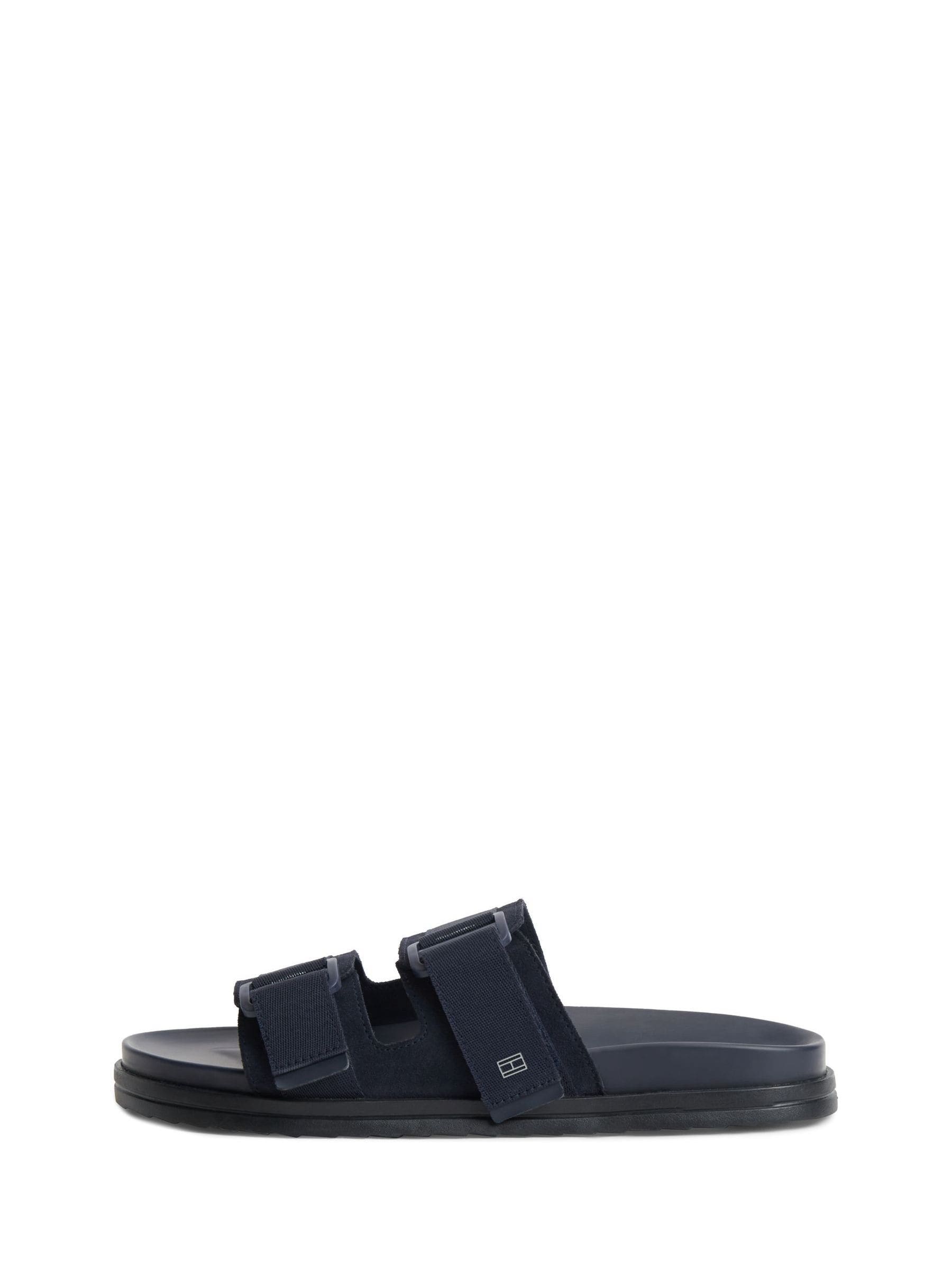 Tommy Hilfiger Suede Sandals with Webbing Strap Buckle Blue