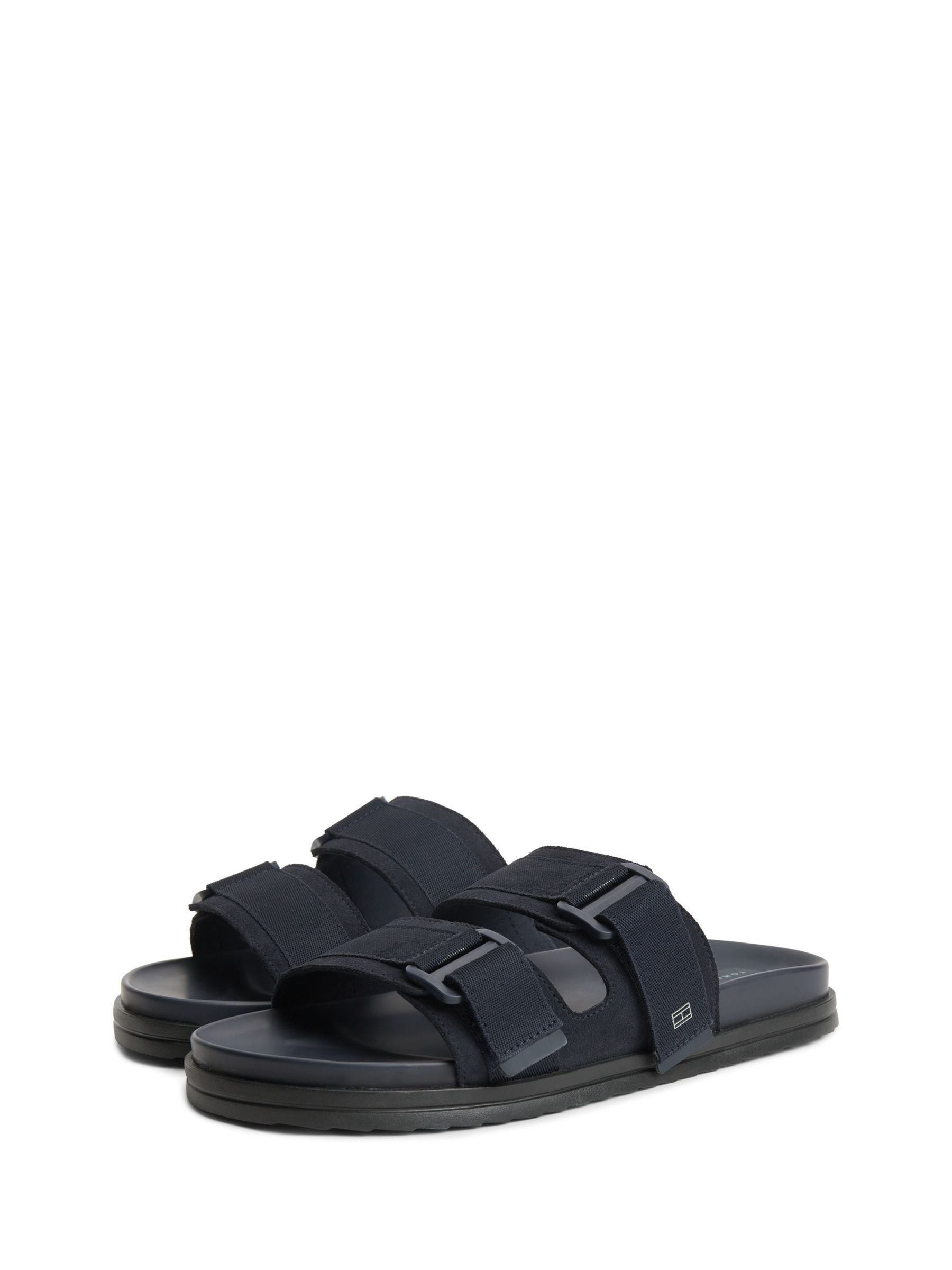 Tommy Hilfiger Suede Sandals with Webbing Strap Buckle Blue