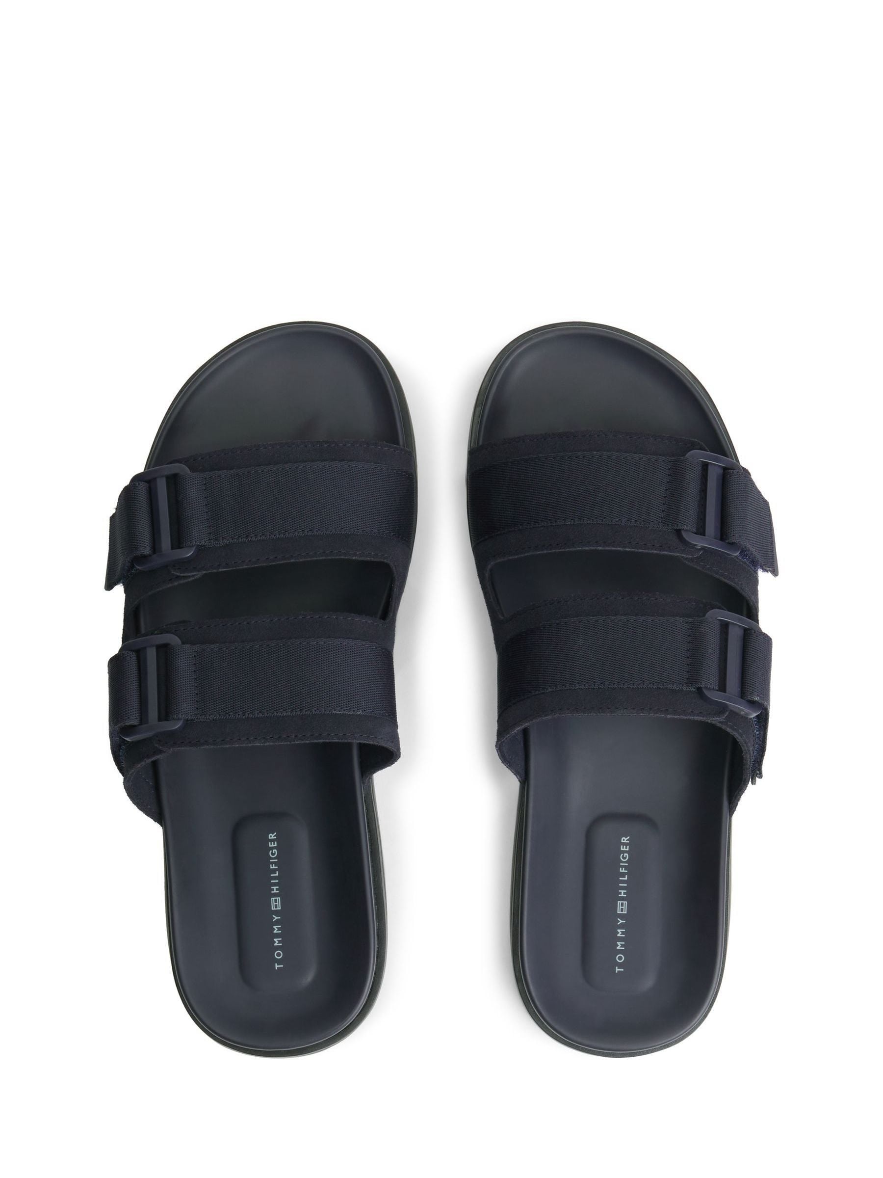 Tommy Hilfiger Suede Sandals with Webbing Strap Buckle Blue