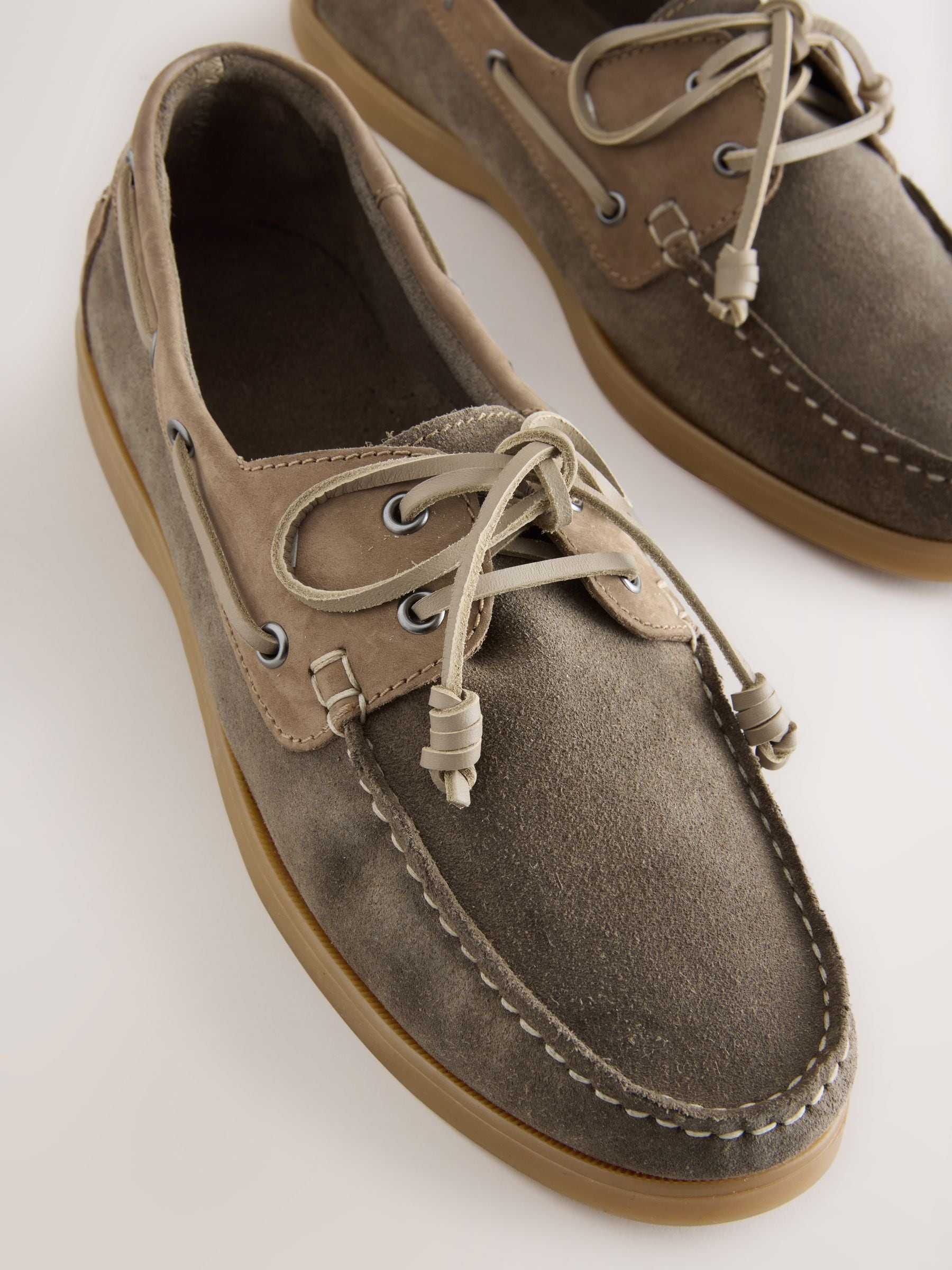 Next Signature Grey Leather Boat Shoes