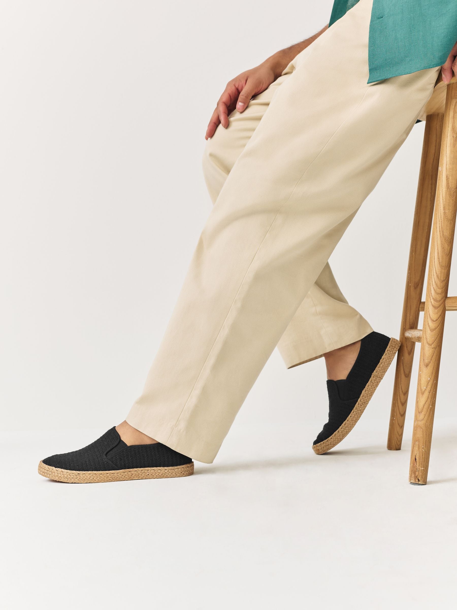 Black Textured Slip On Espadrilles