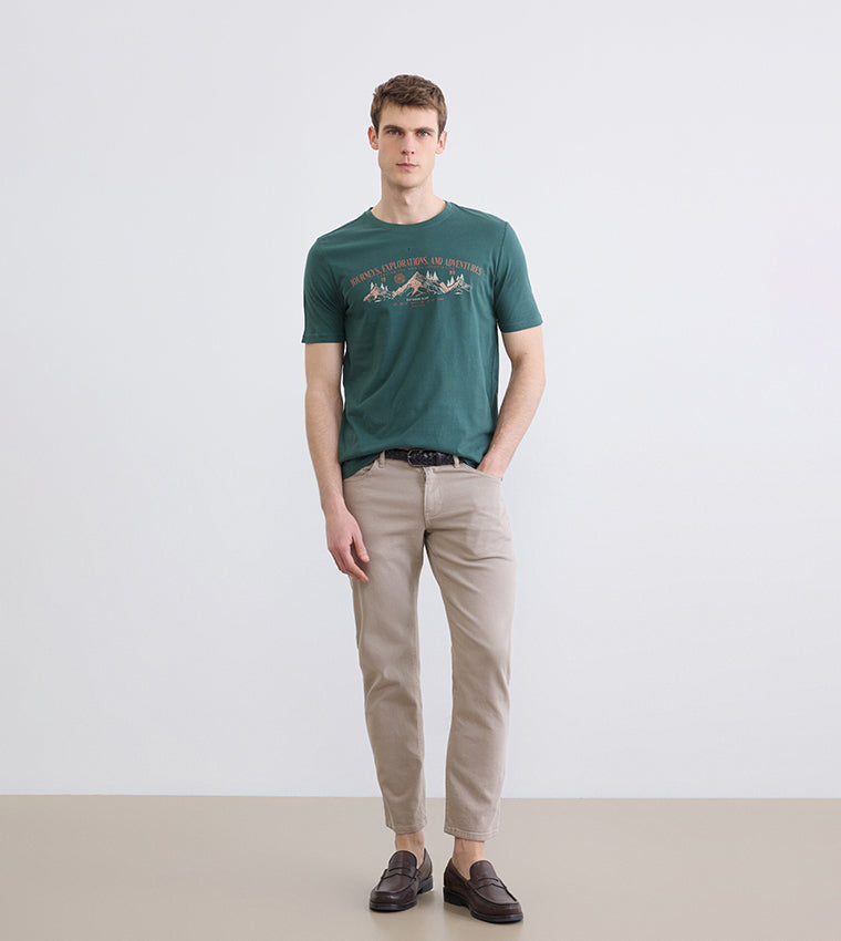 LC Waikiki Printed Crew Neck T-Shirt Dark Green