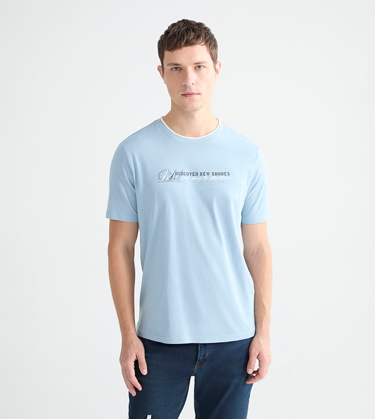 LC Waikiki Blue Printed Short Sleeve T-Shirt
