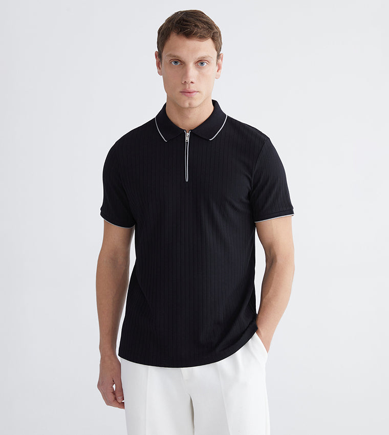 Ribbed Short Sleeves Polo T-Shirt