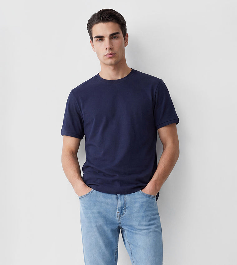 LC Waikiki Navy Solid Short Sleeve Crew Neck T-Shirt
