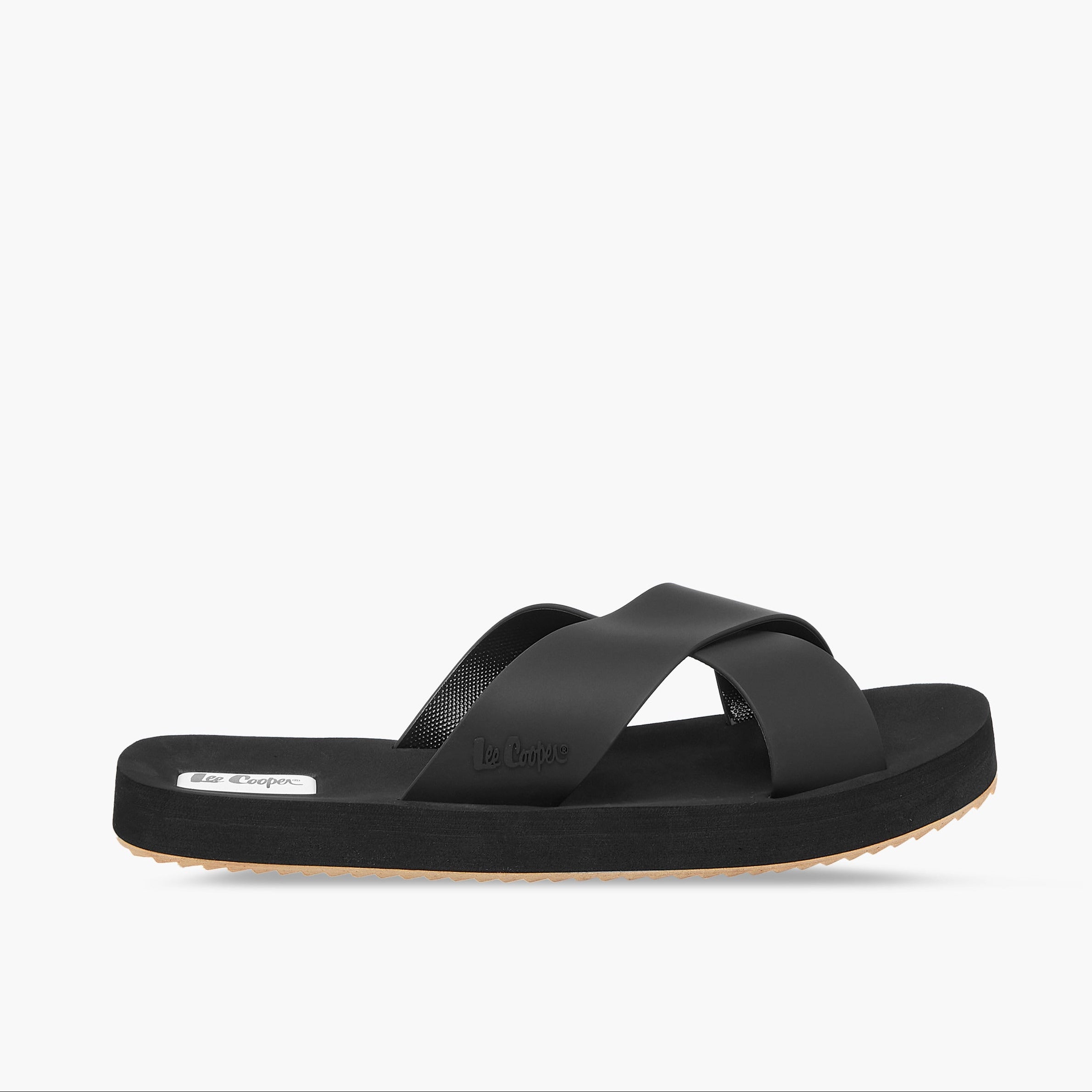 Lee Cooper Men's Logo Detail Cross Strap Flip Flops Black