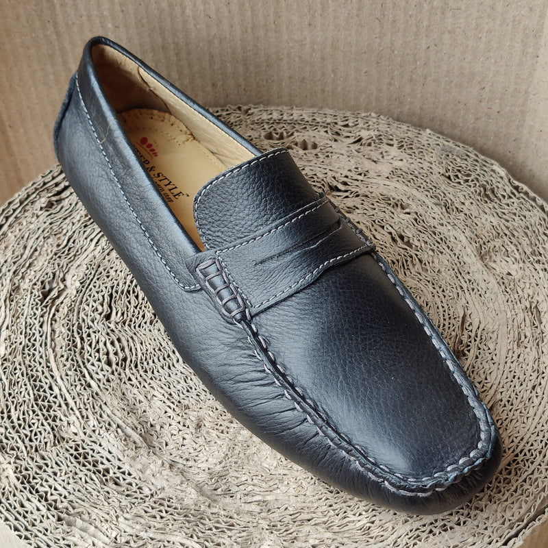 Simple Black Leather Moccasin - Jango Mall