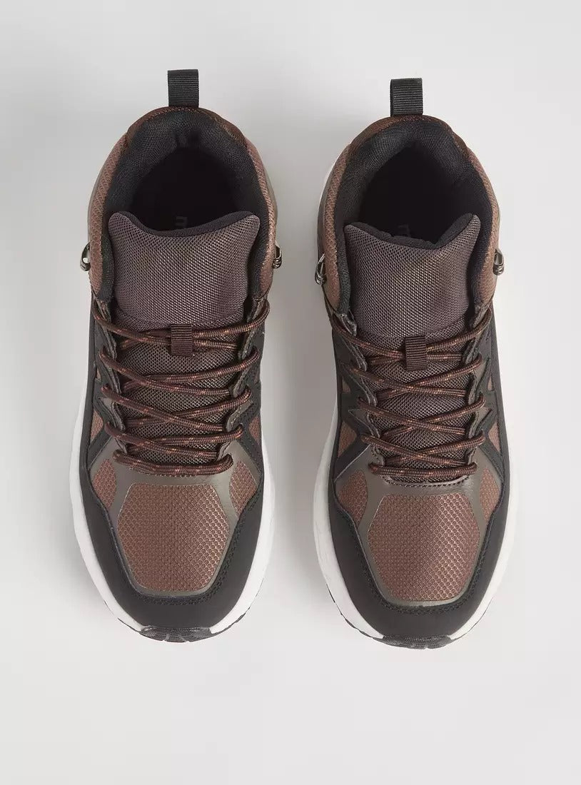 Panelled Boots with Lace-Up Closure
