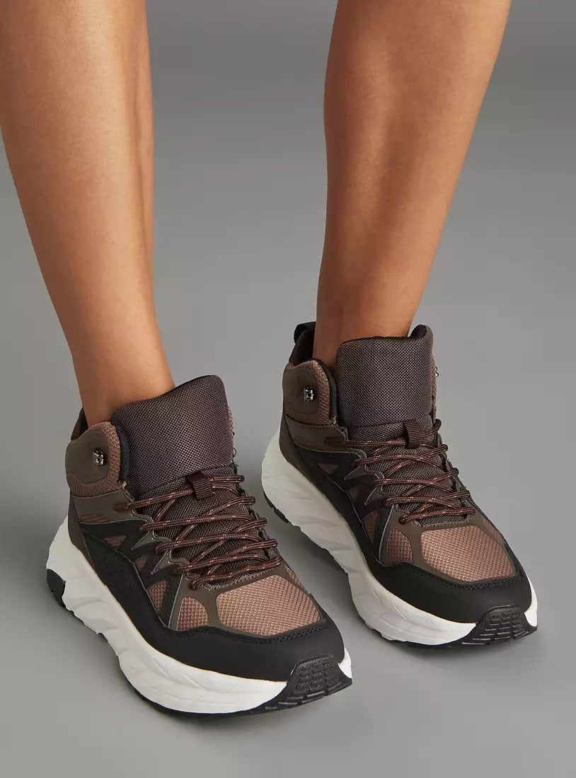 Panelled Boots with Lace-Up Closure