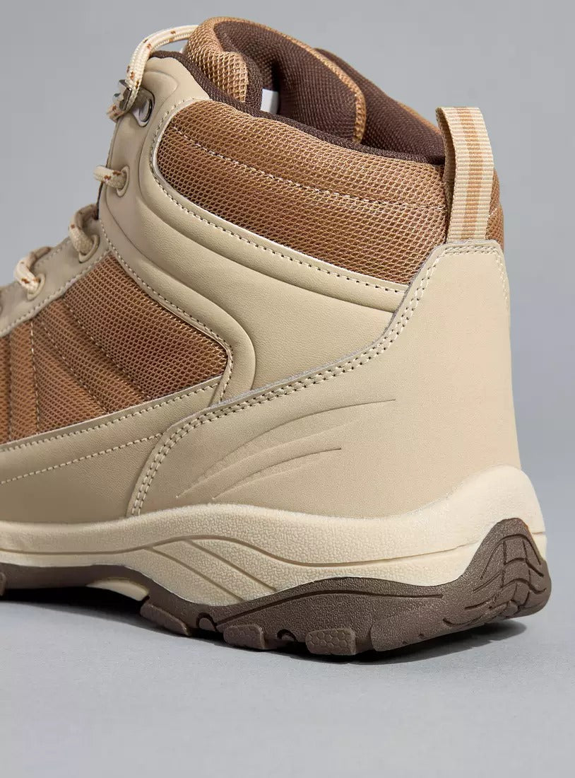 Textured Ankle Boots with Lace-Up Closure