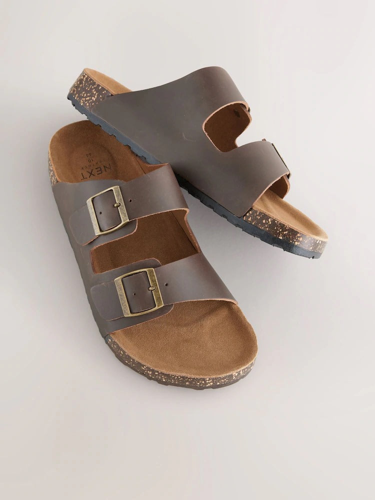 Next Brown Leather Two Buckle Sandals