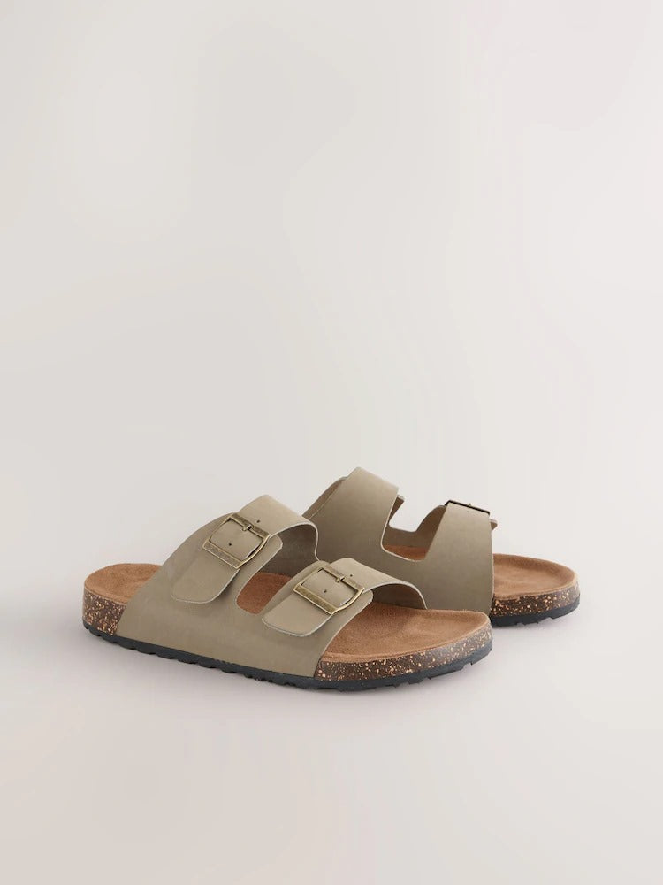 Next Taupe Leather Two Buckle Sandals