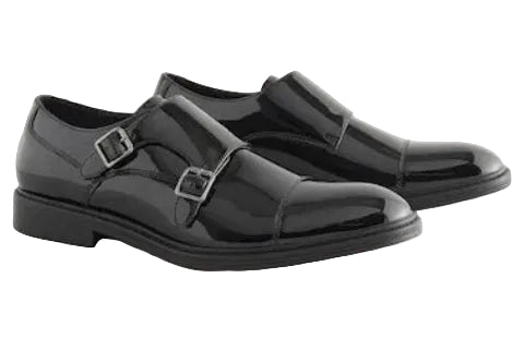 NEXT Black Patent Toecap Double Monk Shoes