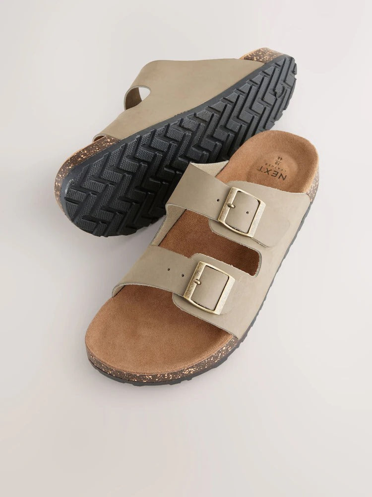 Next Taupe Leather Two Buckle Sandals
