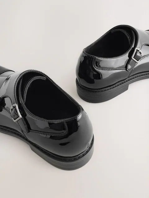 NEXT Black Patent Toecap Double Monk Shoes
