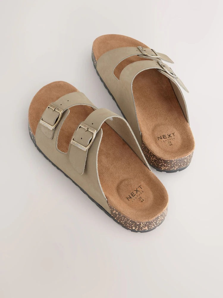 Next Taupe Leather Two Buckle Sandals