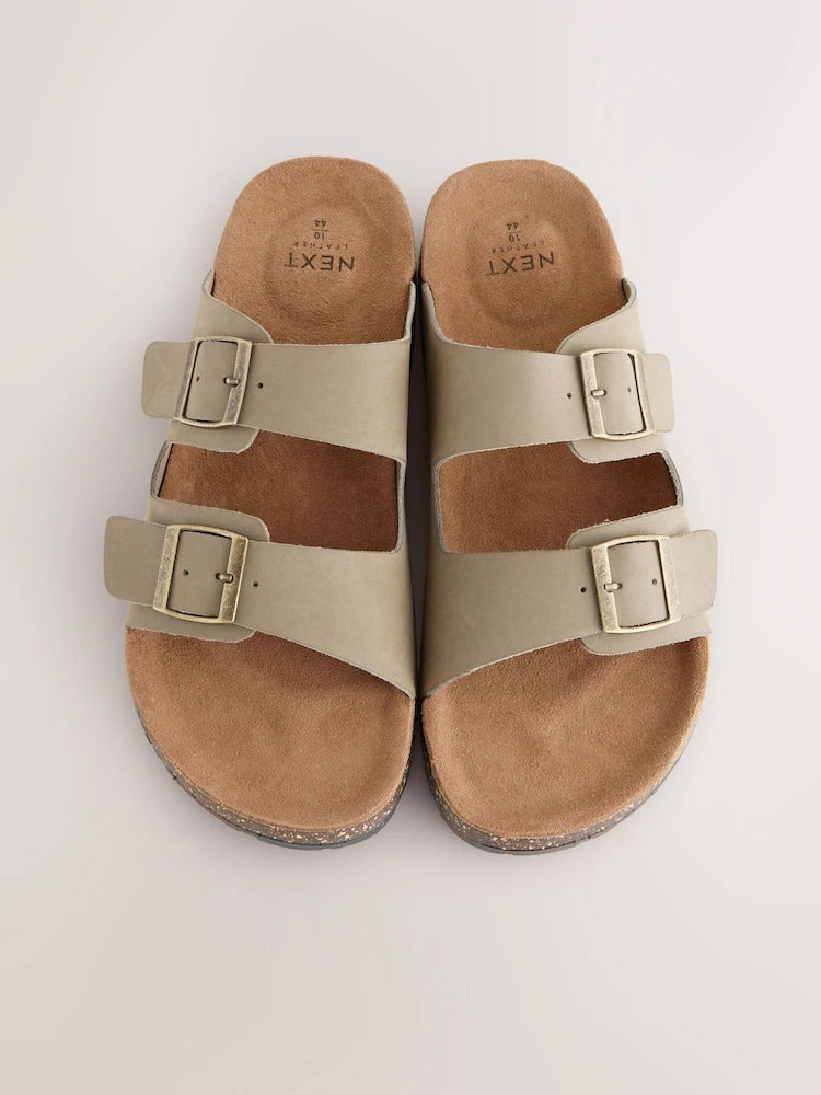 Next Taupe Leather Two Buckle Sandals