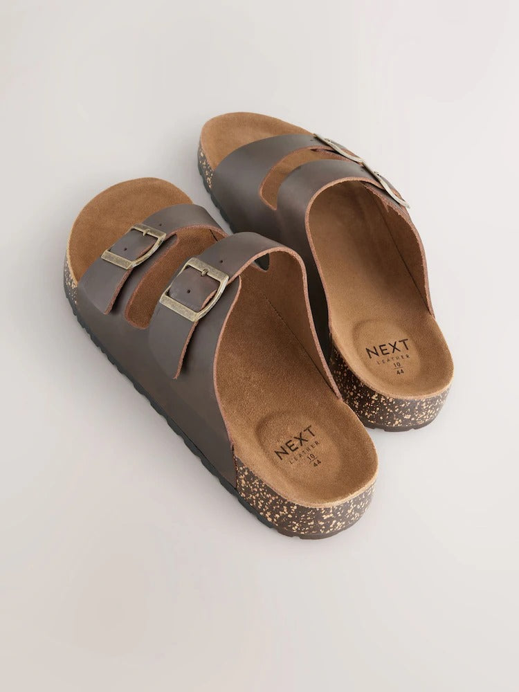 Next Brown Leather Two Buckle Sandals