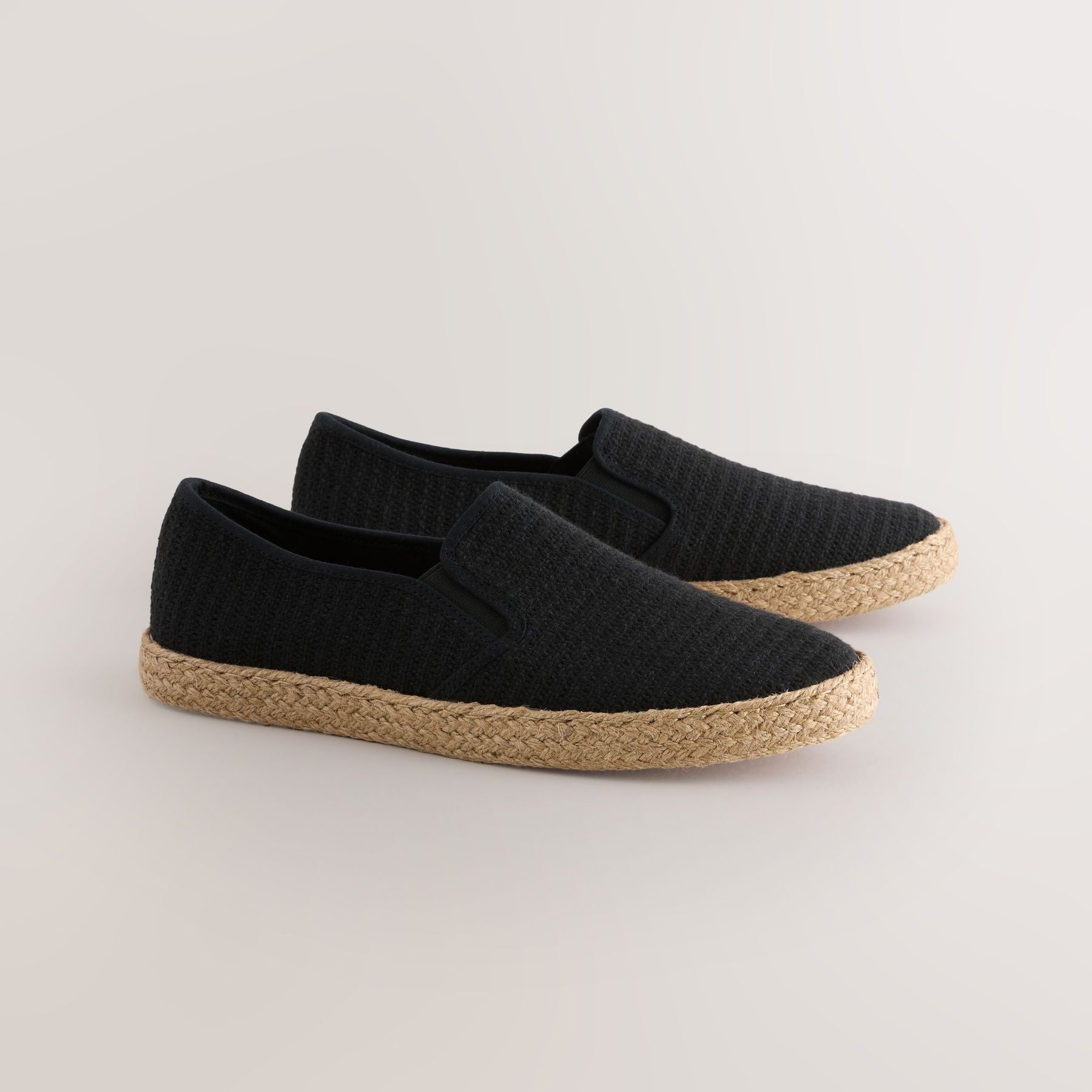 Black Textured Slip On Espadrilles