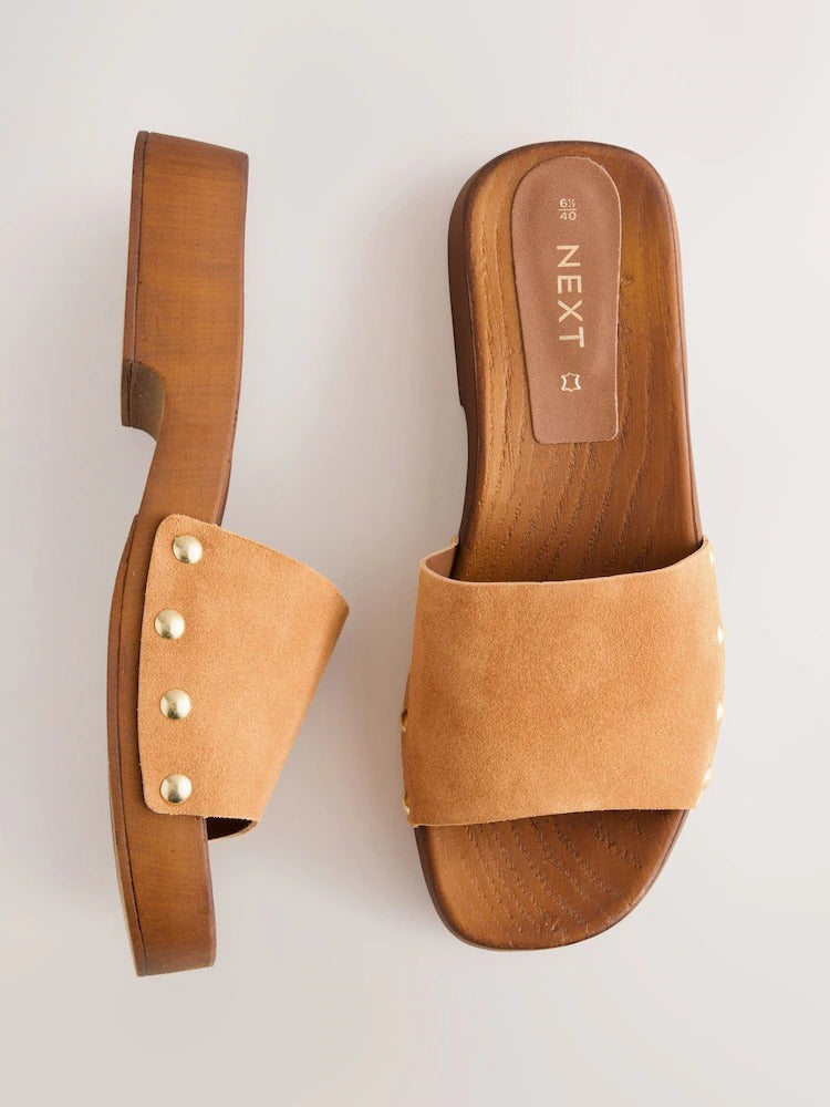 Next Studded Clog Mule Sandals for Women - Brown